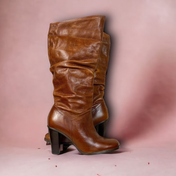 PENNY LOVES KENNY leather bootleg cognac boots stacked heel size 8.5  #2090 - Picture 2 of 11